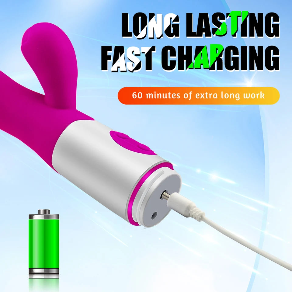 Rabbit Powerful Vibrating Massager Women's G-Spot Vagina Clitoral Nipple Stimulator Sex Toy for Sexy Adult Women Masturbation